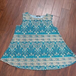 Veranee Teal & Gold/Khaki Designed Sleeveless A-Line Top size 3X